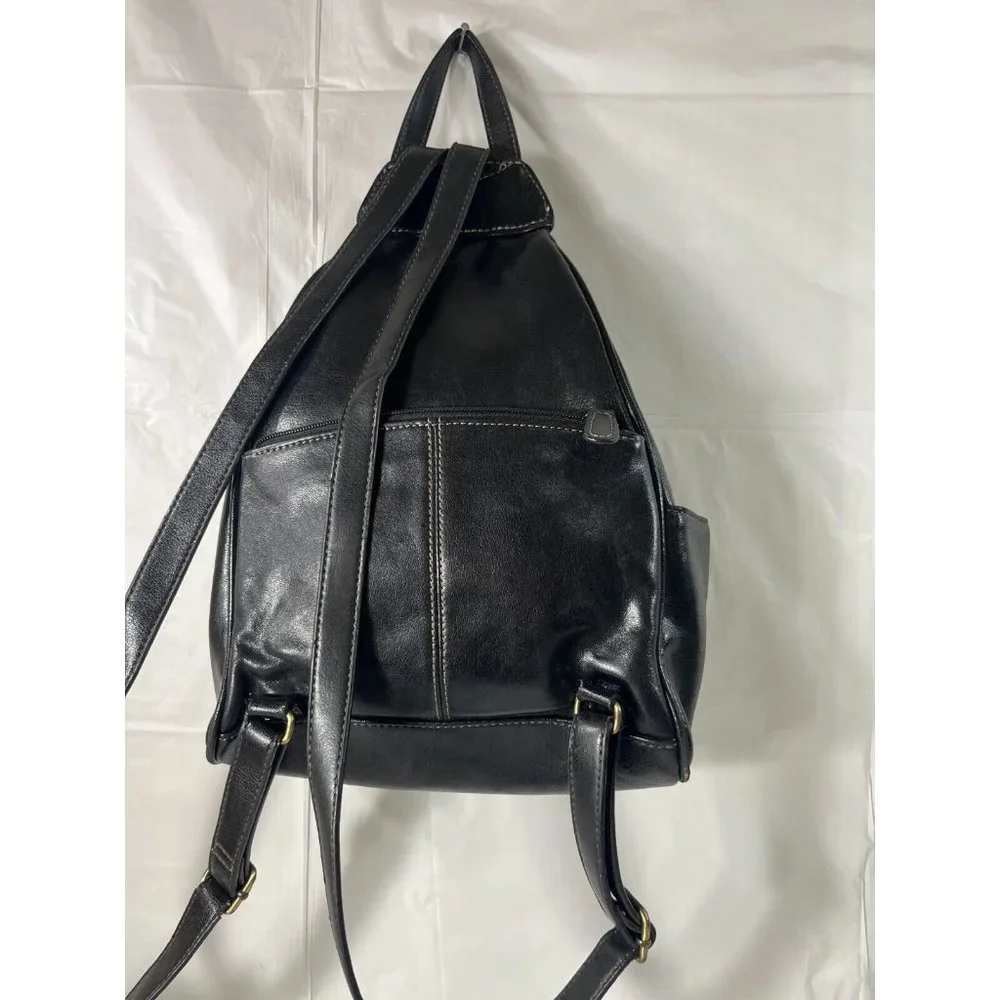 Aurielle Smooth Black Leather Backpack Purse _12